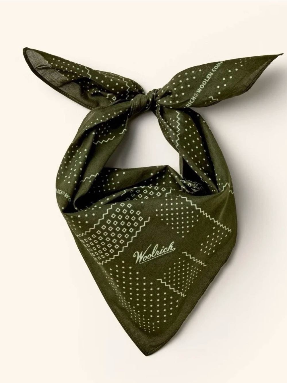 Woolrich Olive Green Printed Bandana Scarf